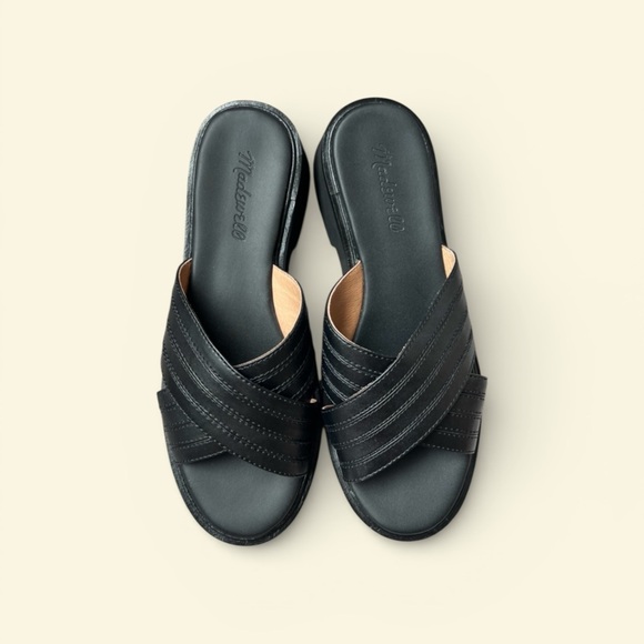 Madewell NWOB Louisa Sandals 11 US Black Leather Crisscross Slide Slip On Flat - Picture 3 of 5